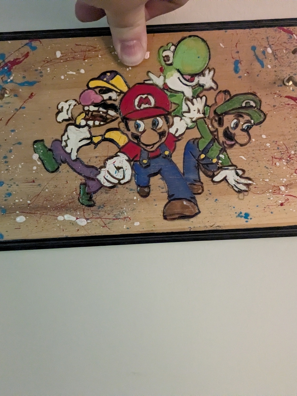 Hand-Painted Super Mario Key Holder Art - Red, Green, Blue